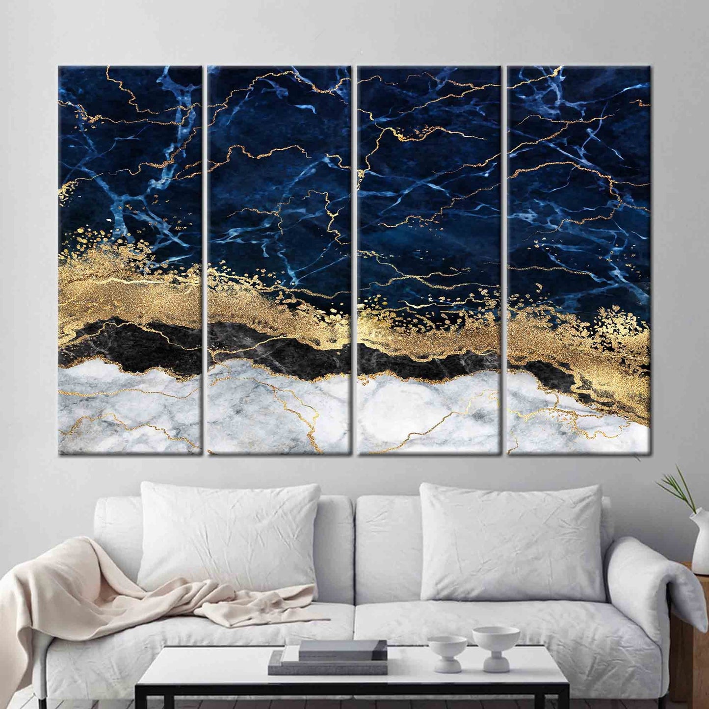 Navy Blue Alcohol Ink Marble Canvas Print
