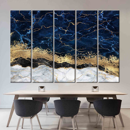 Navy Blue Alcohol Ink Marble Canvas Print