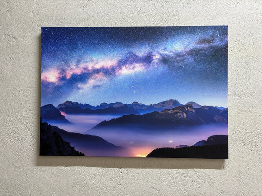 Space Printed Canvas: Above Clouds Wall Decor with Milky Way Poster