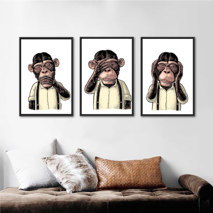 Abstract Monkey Art Canvas: Three Wise Monkey Wall Decor, Printed Artwork