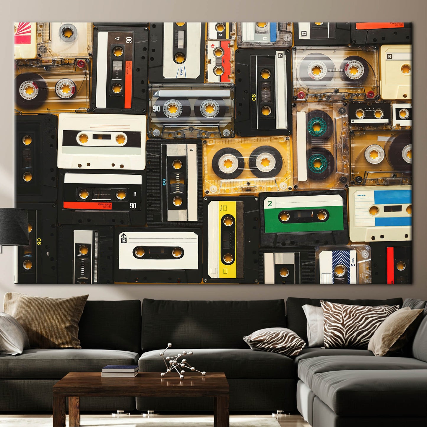 Vintage Cassette Art Canvas Print - Retro Music Wall Art with Tapes Printed