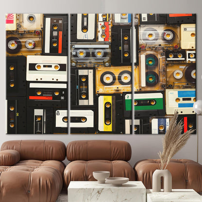 Vintage Cassette Art Canvas Print - Retro Music Wall Art with Tapes Printed