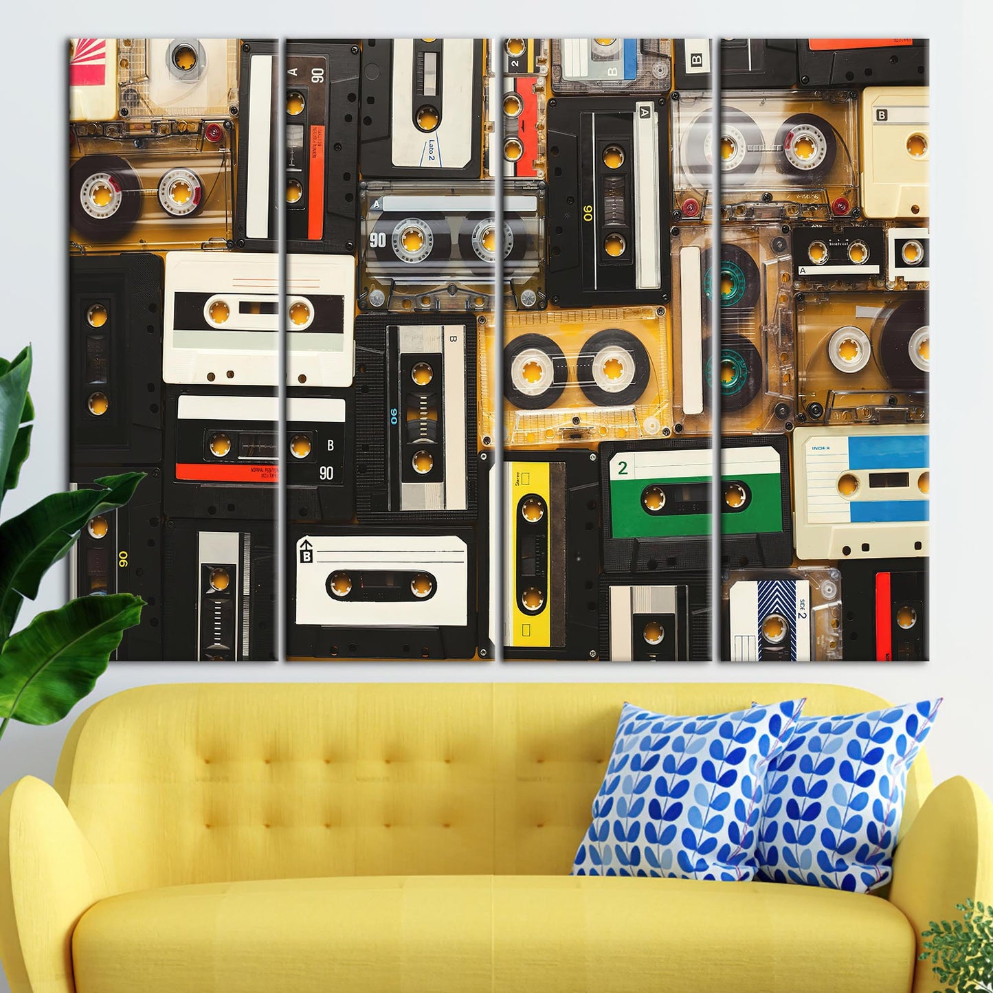 Vintage Cassette Art Canvas Print - Retro Music Wall Art with Tapes Printed