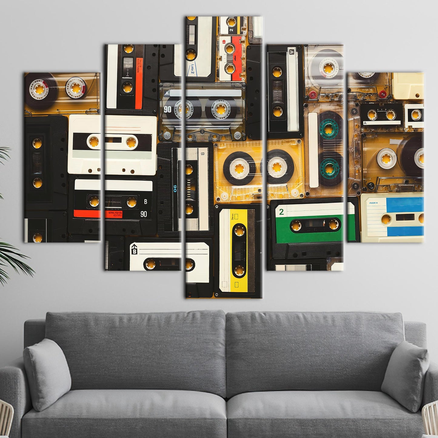 Vintage Cassette Art Canvas Print - Retro Music Wall Art with Tapes Printed