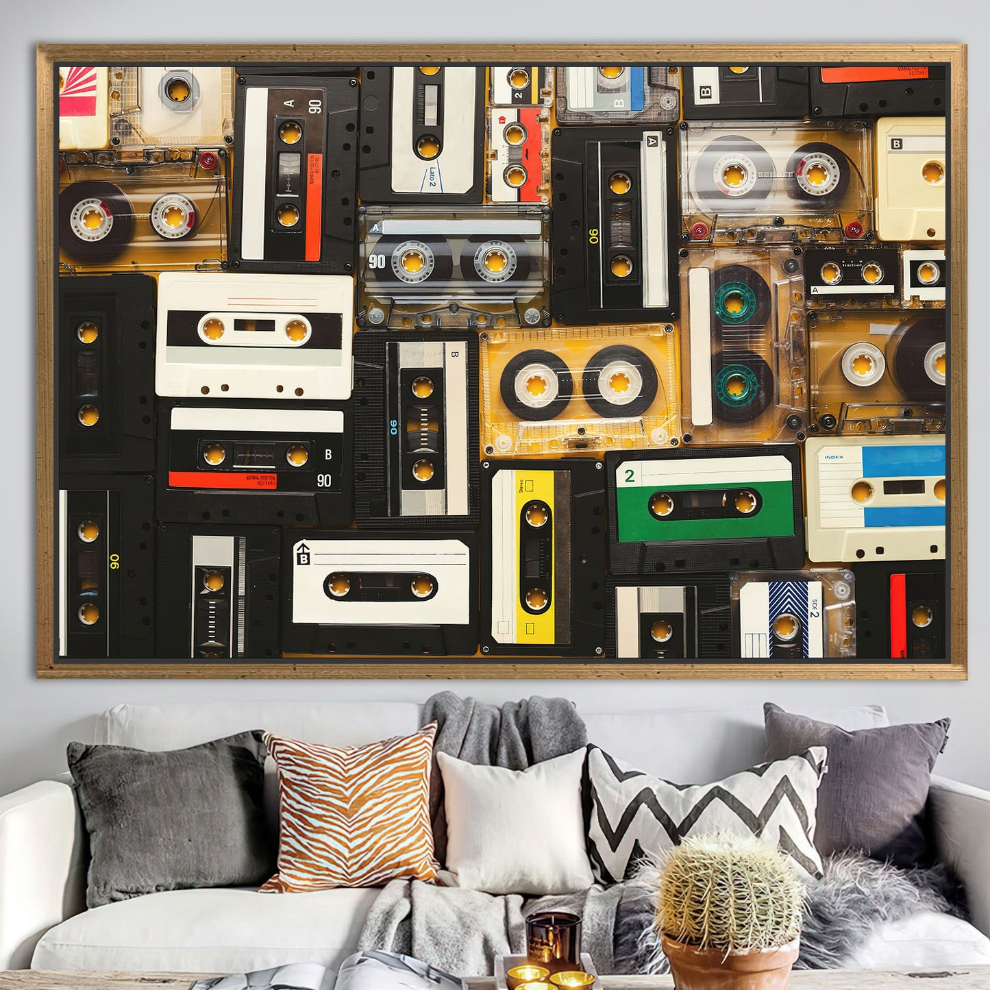 Vintage Cassette Art Canvas Print - Retro Music Wall Art with Tapes Printed