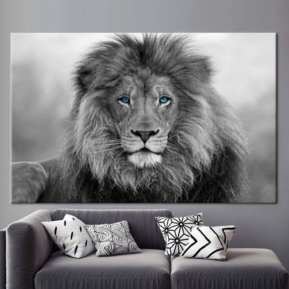 Blue Eyed Lion Canvas Art: Wild Animal Wall Decor for Loft and Wildlife Themes