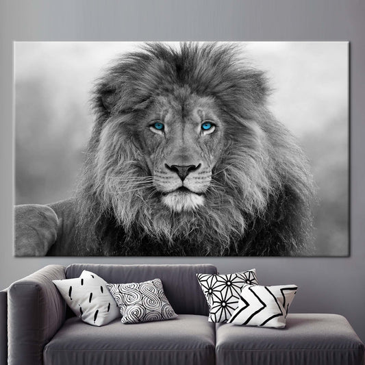 Blue Eyed Lion Canvas Art: Wild Animal Wall Decor for Loft and Wildlife Themes