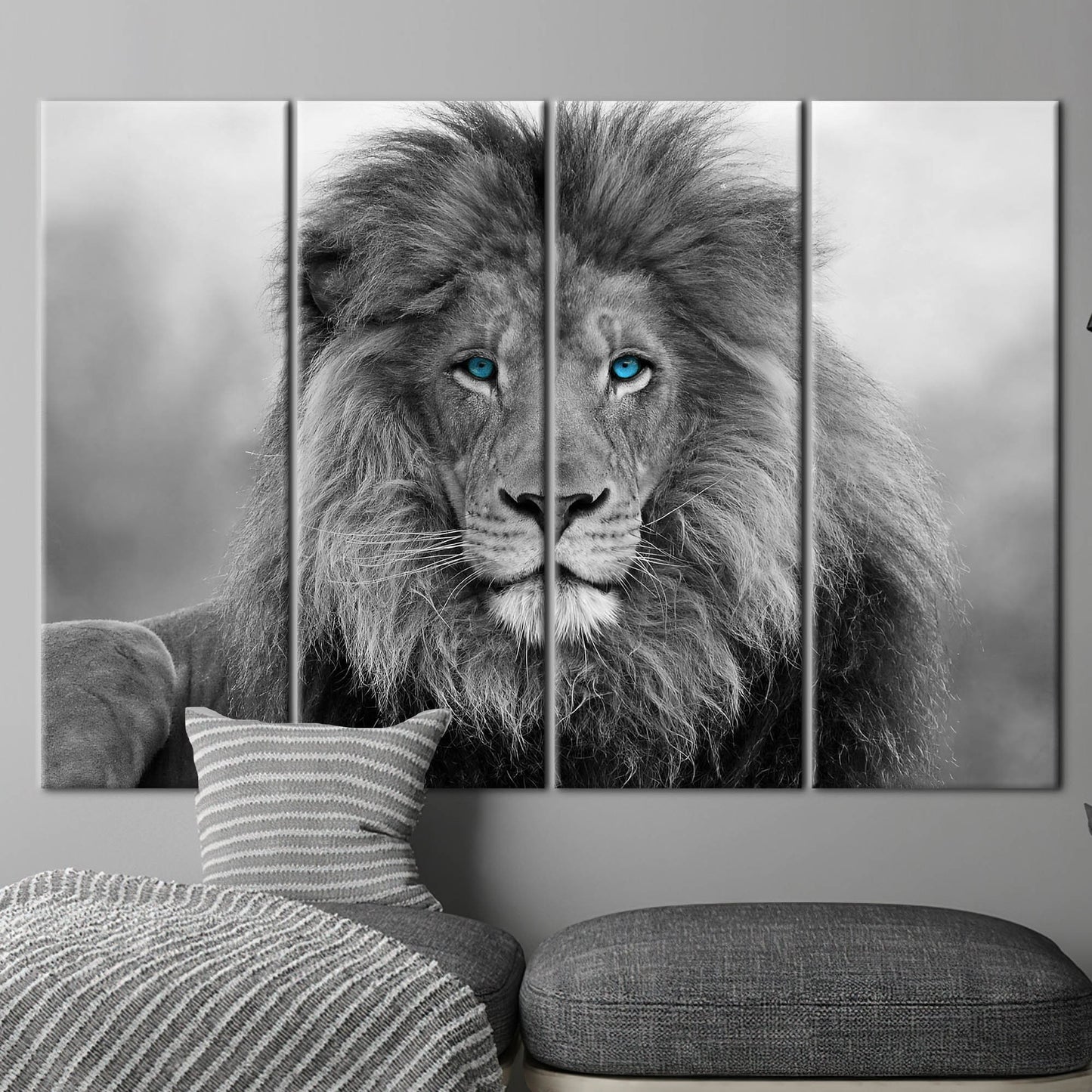Blue Eyed Lion Canvas Art: Wild Animal Wall Decor for Loft and Wildlife Themes