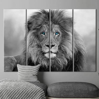 Blue Eyed Lion Canvas Art: Wild Animal Wall Decor for Loft and Wildlife Themes
