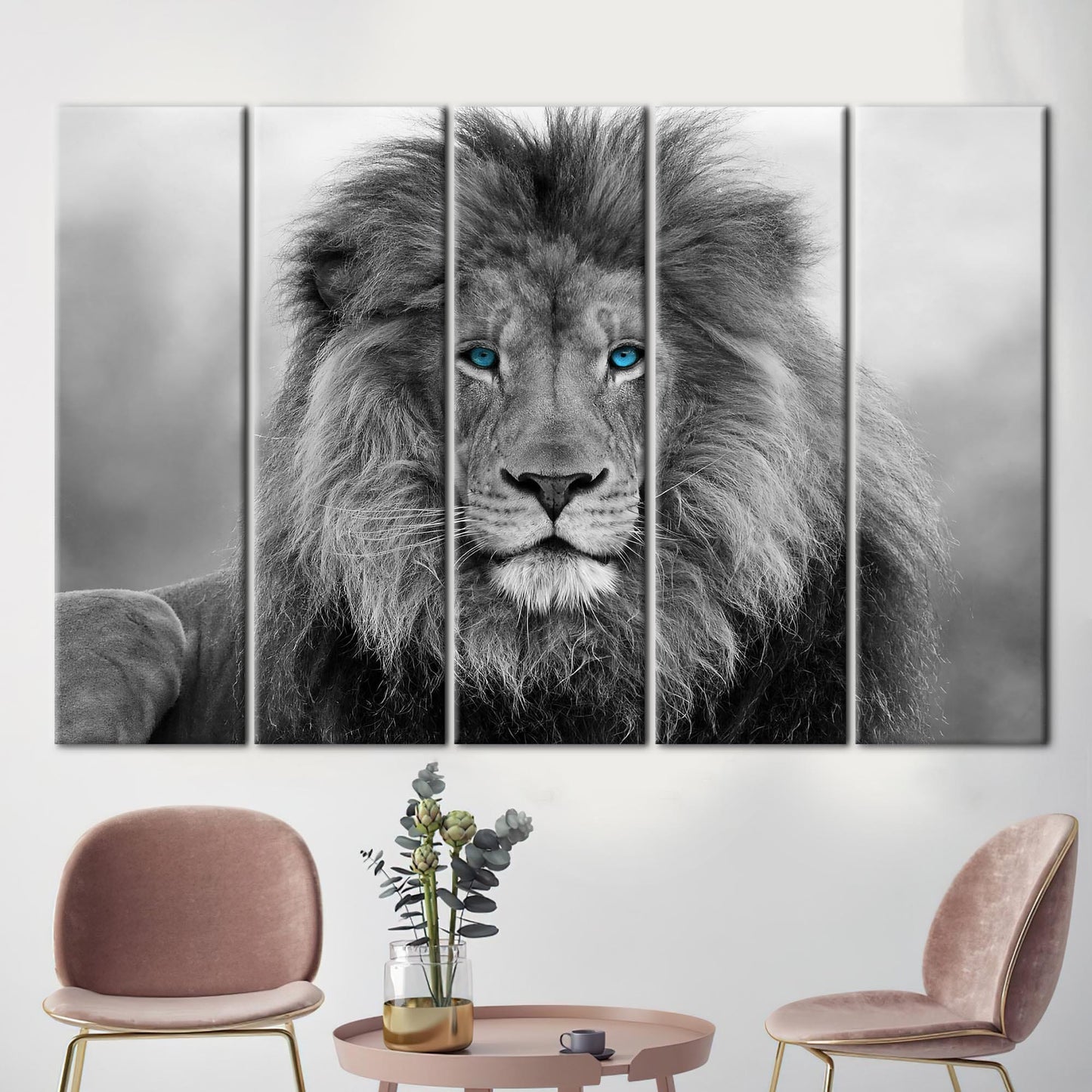 Blue Eyed Lion Canvas Art: Wild Animal Wall Decor for Loft and Wildlife Themes