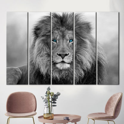 Blue Eyed Lion Canvas Art: Wild Animal Wall Decor for Loft and Wildlife Themes