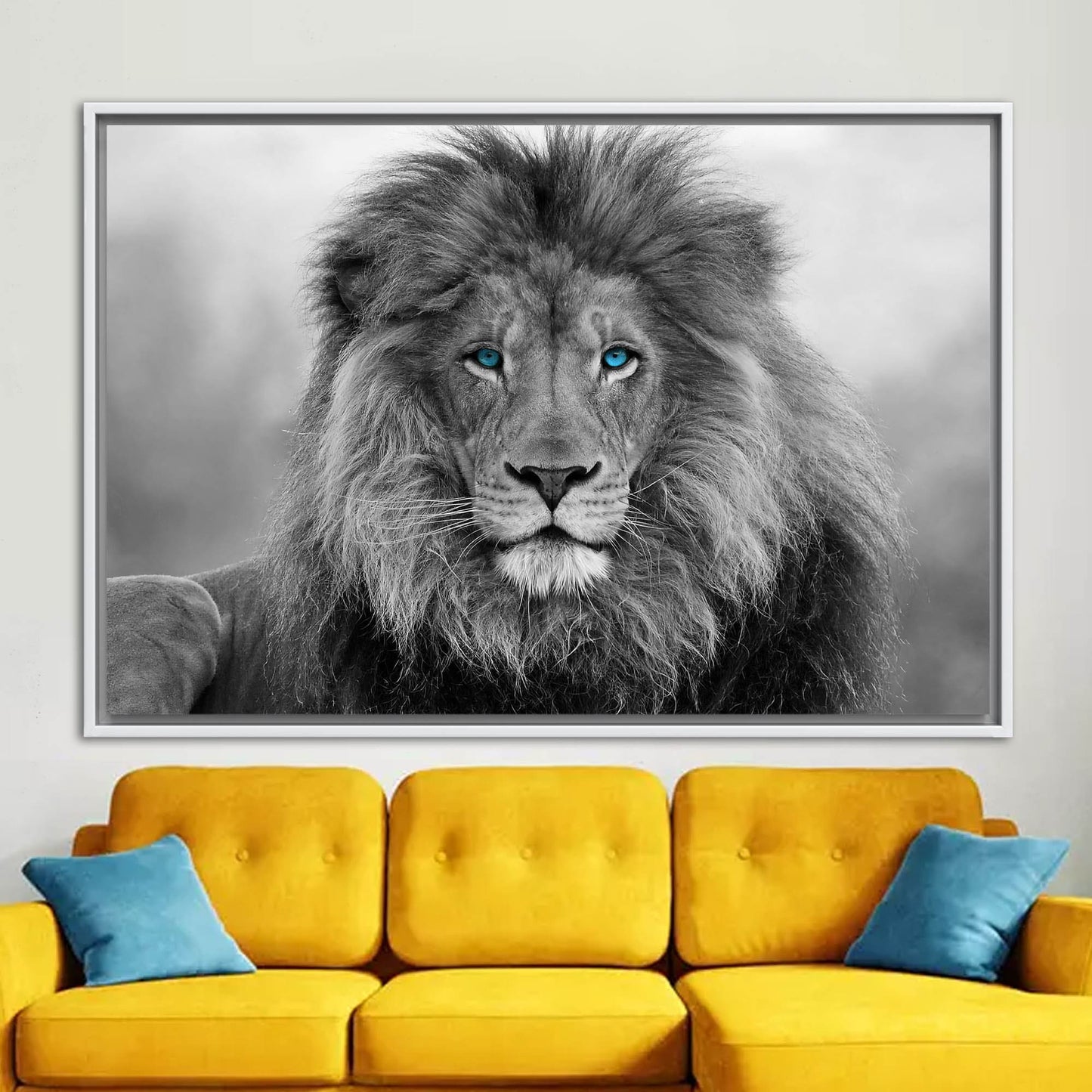 Blue Eyed Lion Canvas Art: Wild Animal Wall Decor for Loft and Wildlife Themes