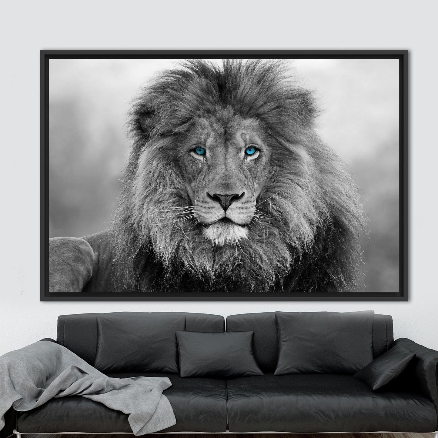 Blue Eyed Lion Canvas Art: Wild Animal Wall Decor for Loft and Wildlife Themes