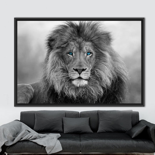 Blue Eyed Lion Canvas Art: Wild Animal Wall Decor for Loft and Wildlife Themes