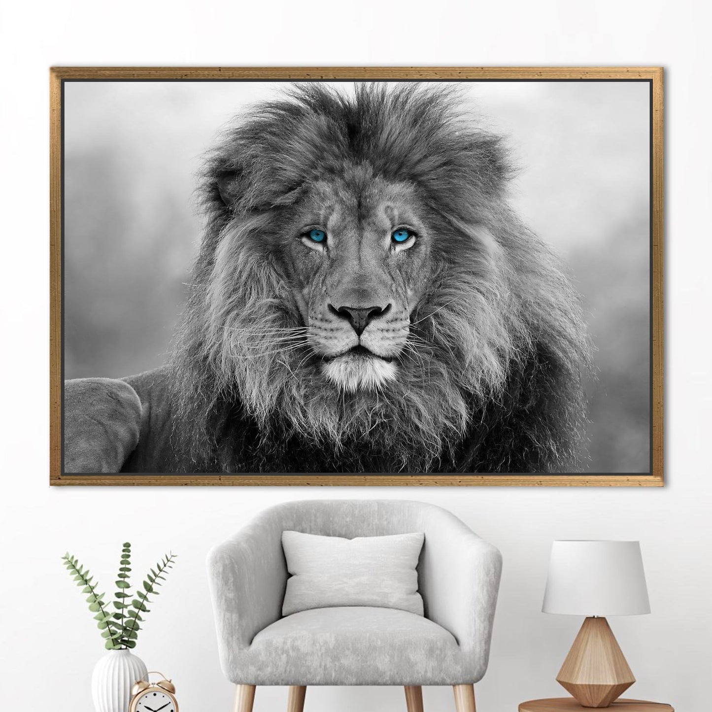 Blue Eyed Lion Canvas Art: Wild Animal Wall Decor for Loft and Wildlife Themes