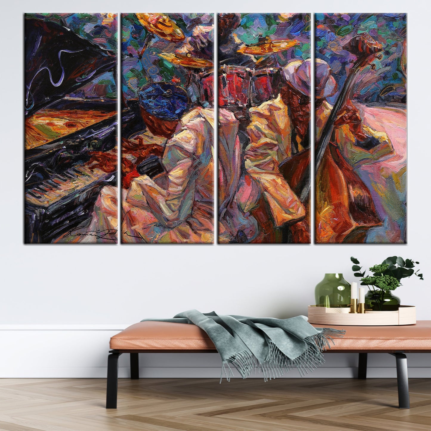 African Wall Decor: Ethnic Art Canvas with Abstract Jazz Music Print
