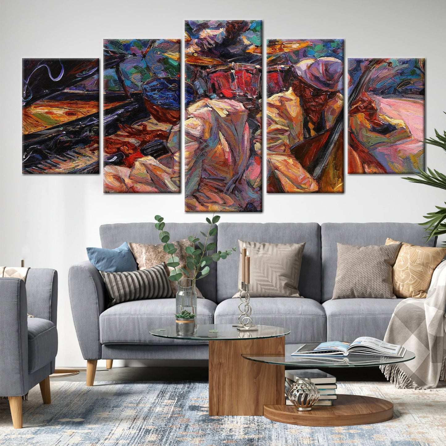 African Wall Decor: Ethnic Art Canvas with Abstract Jazz Music Print