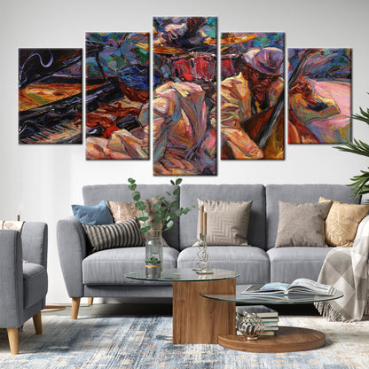 African Wall Decor: Ethnic Art Canvas with Abstract Jazz Music Print