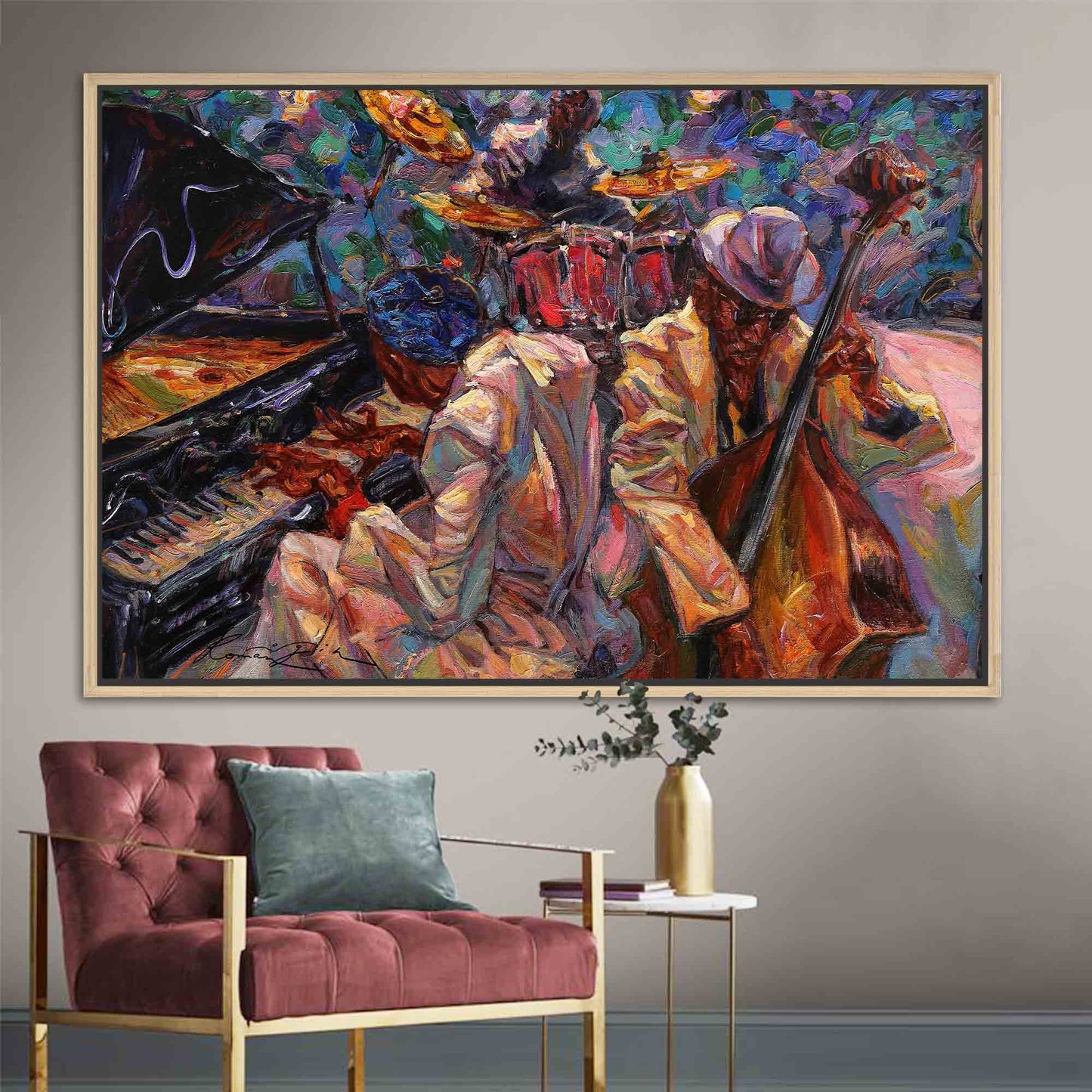 African Wall Decor: Ethnic Art Canvas with Abstract Jazz Music Print