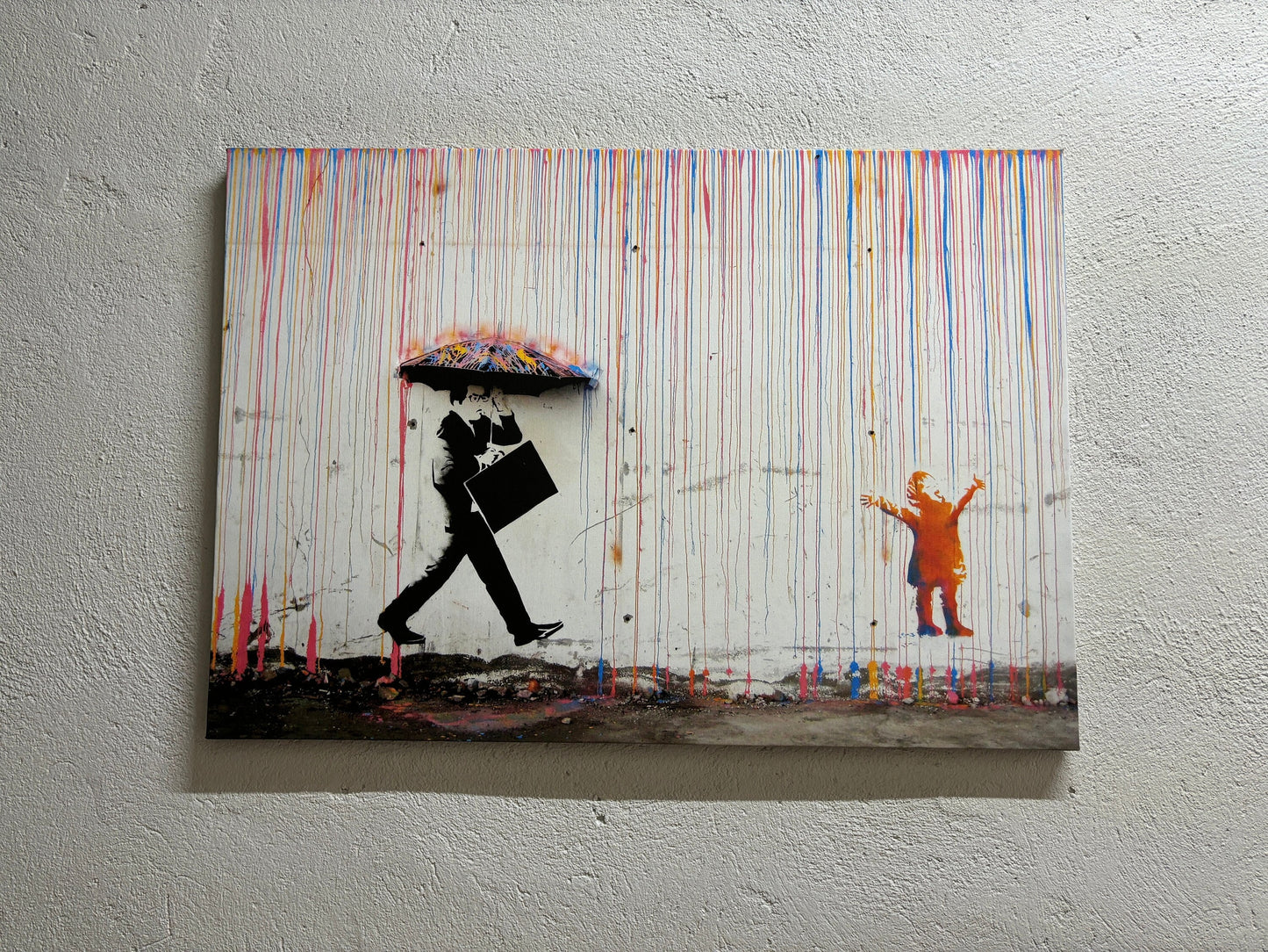 Graffiti Banksy Vibrant Street Rain Canvas Print