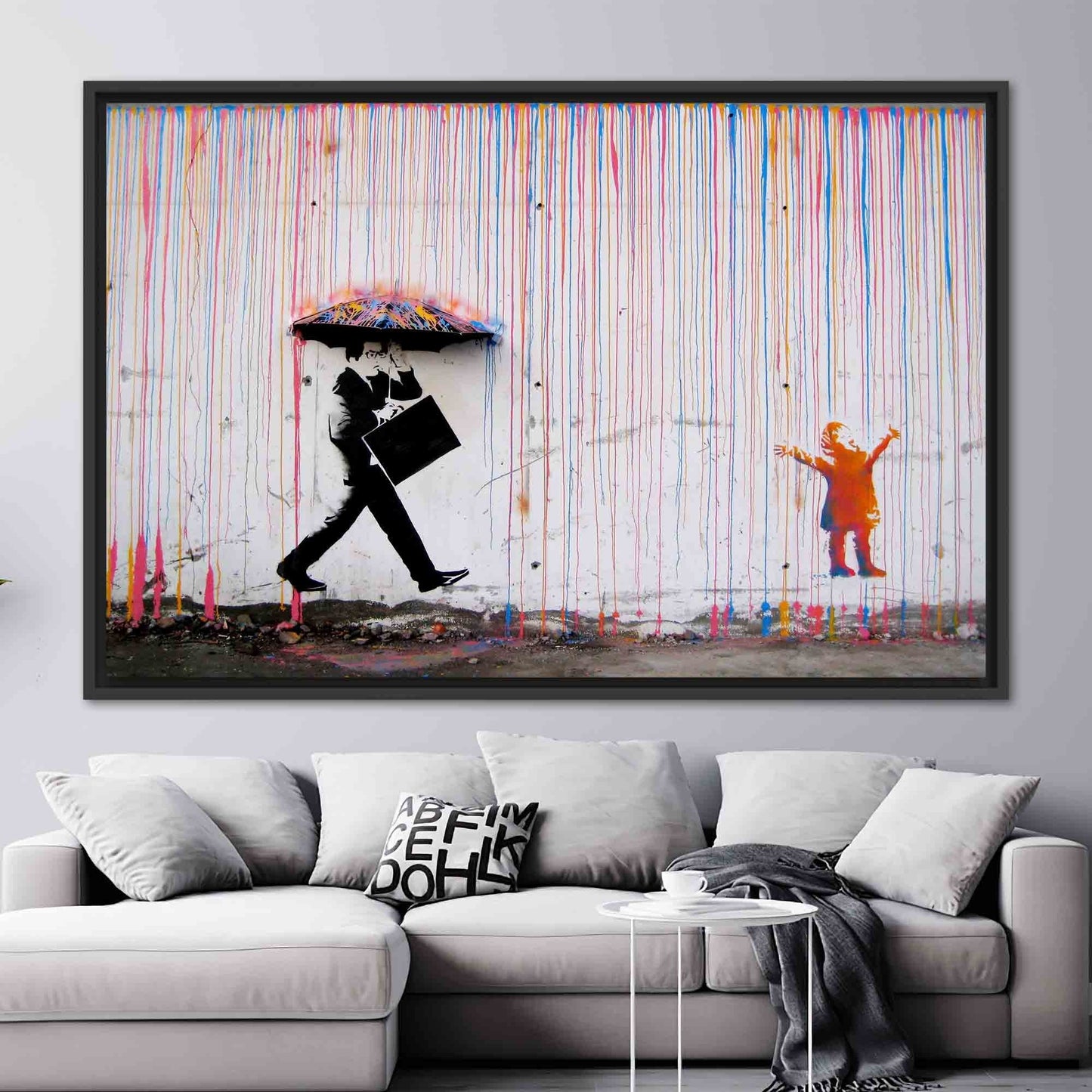 Graffiti Banksy Vibrant Street Rain Canvas Print
