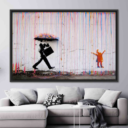 Graffiti Banksy Vibrant Street Rain Canvas Print