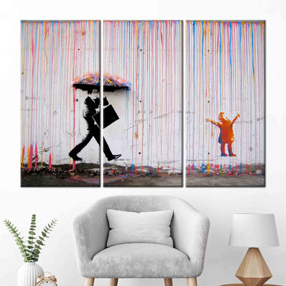 Graffiti Banksy Vibrant Street Rain Canvas Print