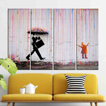 Graffiti Banksy Vibrant Street Rain Canvas Print