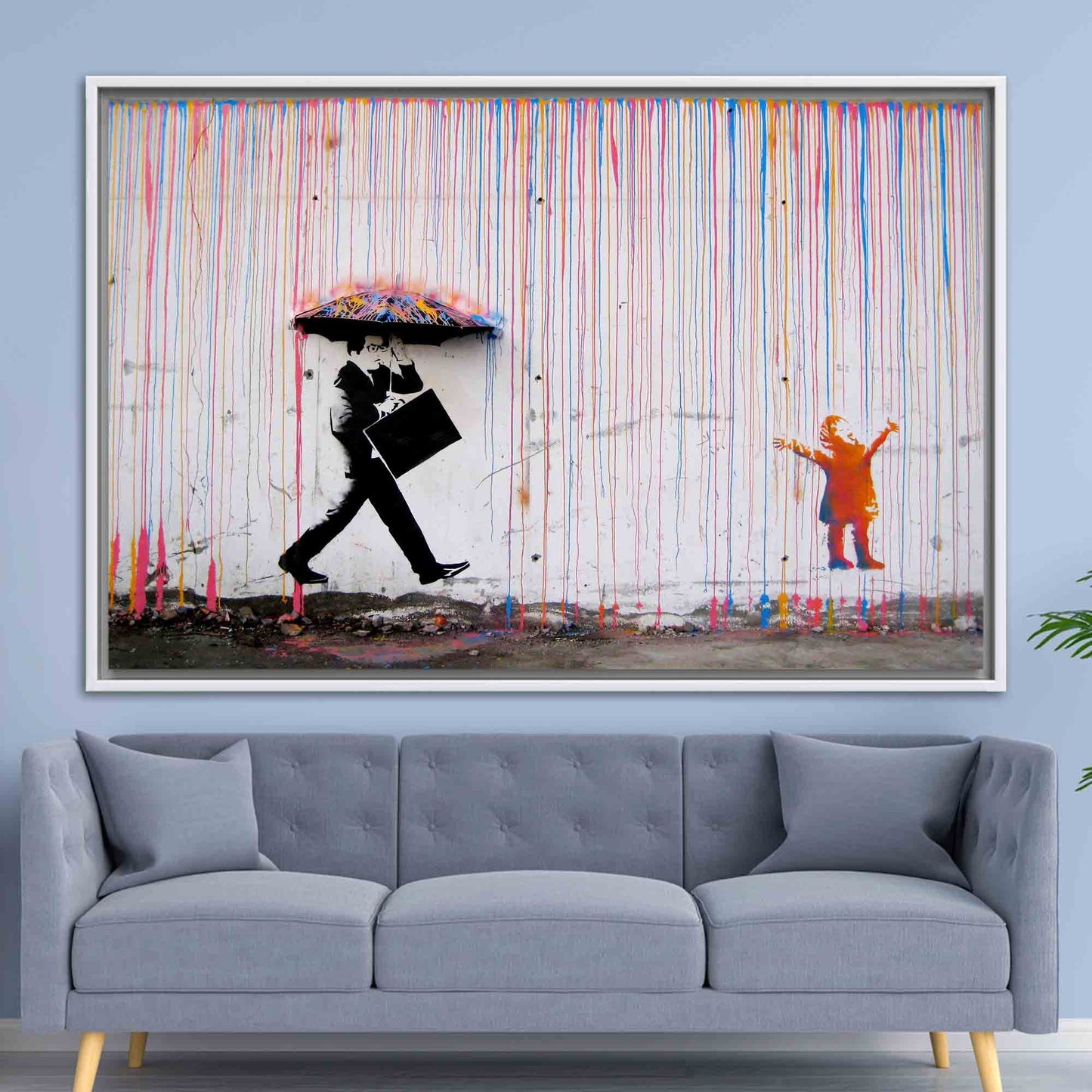 Graffiti Banksy Vibrant Street Rain Canvas Print