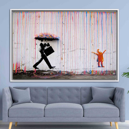 Graffiti Banksy Vibrant Street Rain Canvas Print