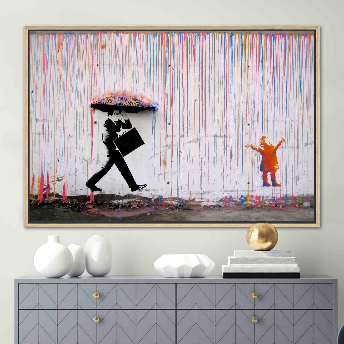 Graffiti Banksy Vibrant Street Rain Canvas Print