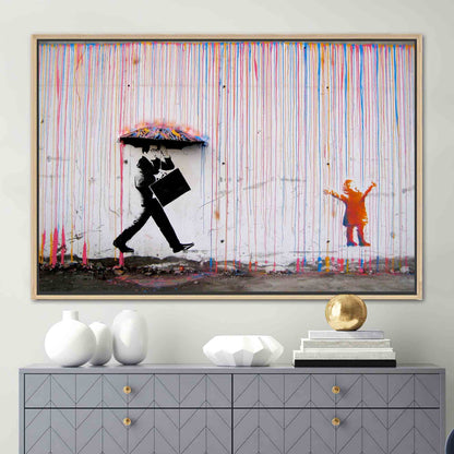 Graffiti Banksy Vibrant Street Rain Canvas Print