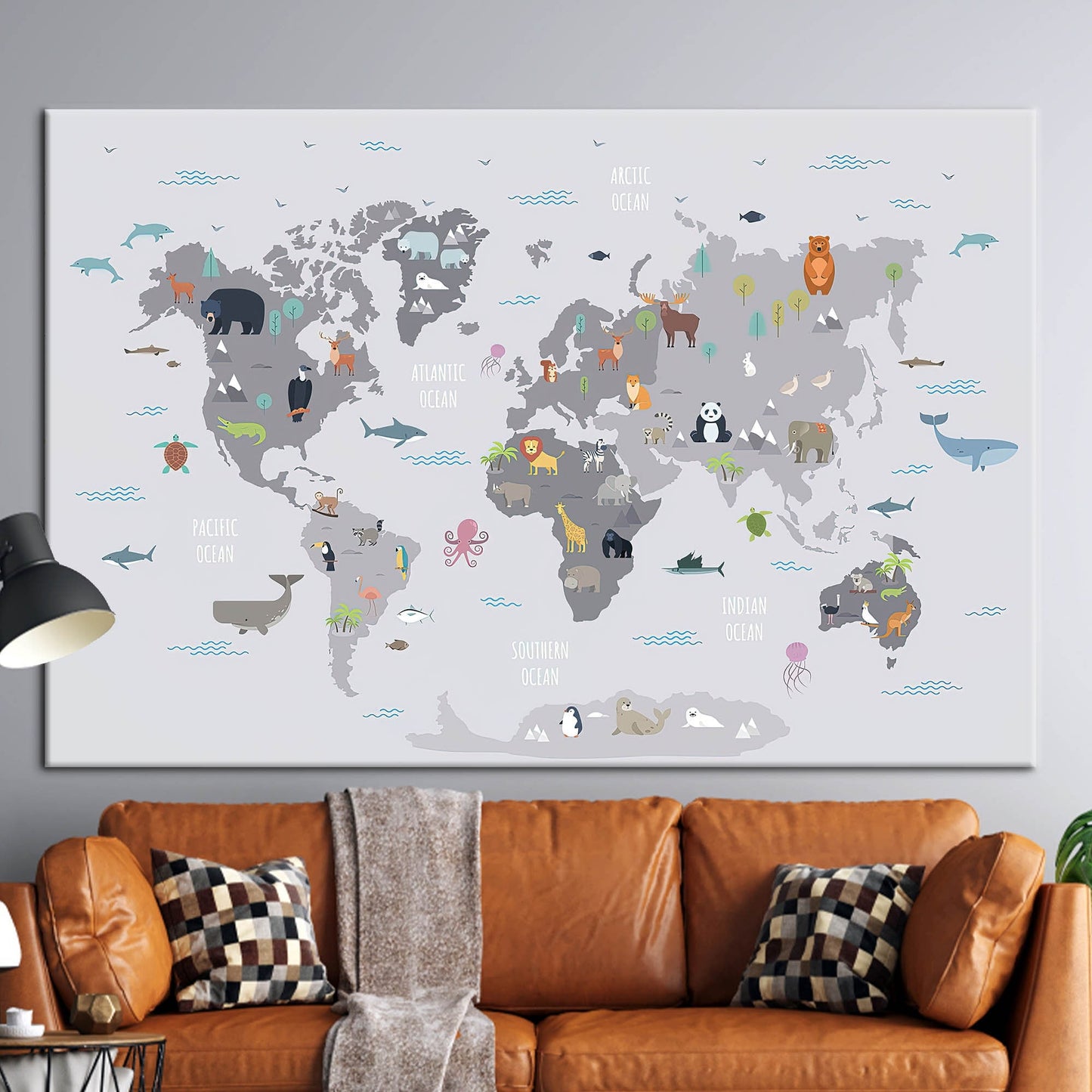 Educational Kids World Map Vibrant Canvas Print