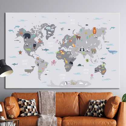 Educational Kids World Map Vibrant Canvas Print