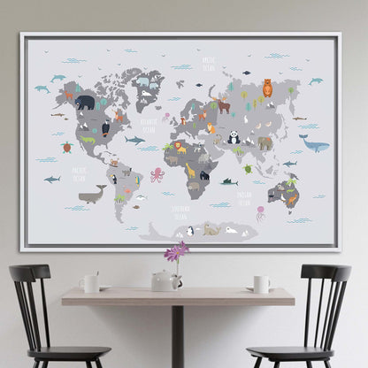 Educational Kids World Map Vibrant Canvas Print