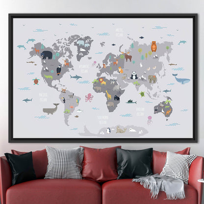 Educational Kids World Map Vibrant Canvas Print