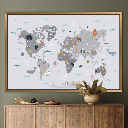 Educational Kids World Map Vibrant Canvas Print