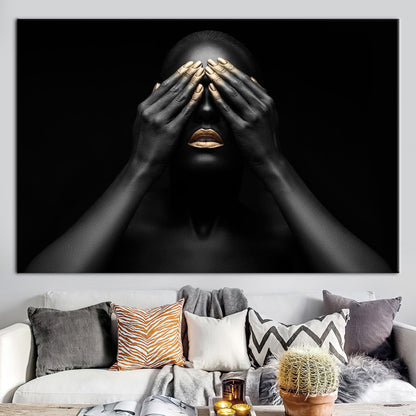 Black Woman African Gold Makeup Canvas Print