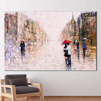 Red Umbrella Couple Landscape Valentine's Canvas Print