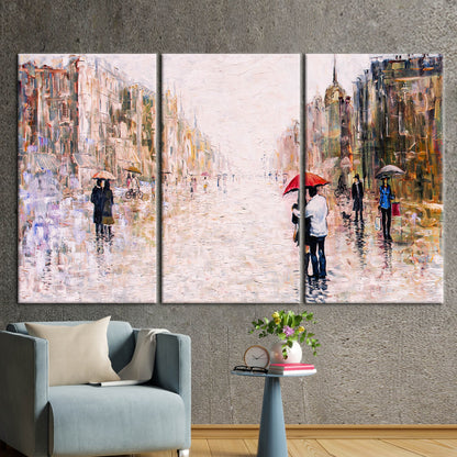 Red Umbrella Couple Landscape Valentine's Canvas Print