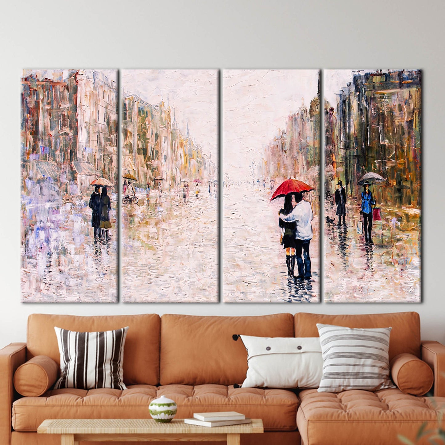 Red Umbrella Couple Landscape Valentine's Canvas Print