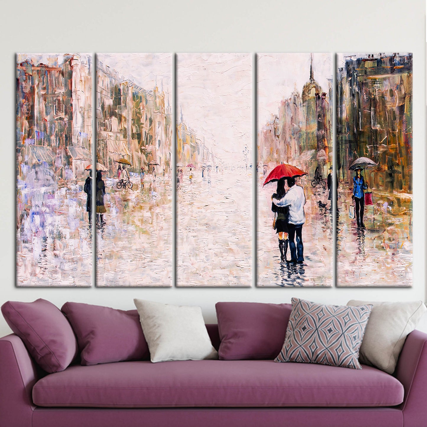 Red Umbrella Couple Landscape Valentine's Canvas Print