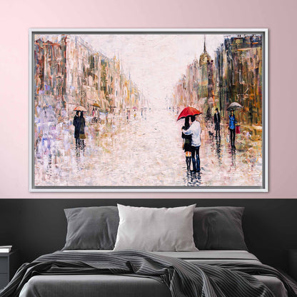 Red Umbrella Couple Landscape Valentine's Canvas Print