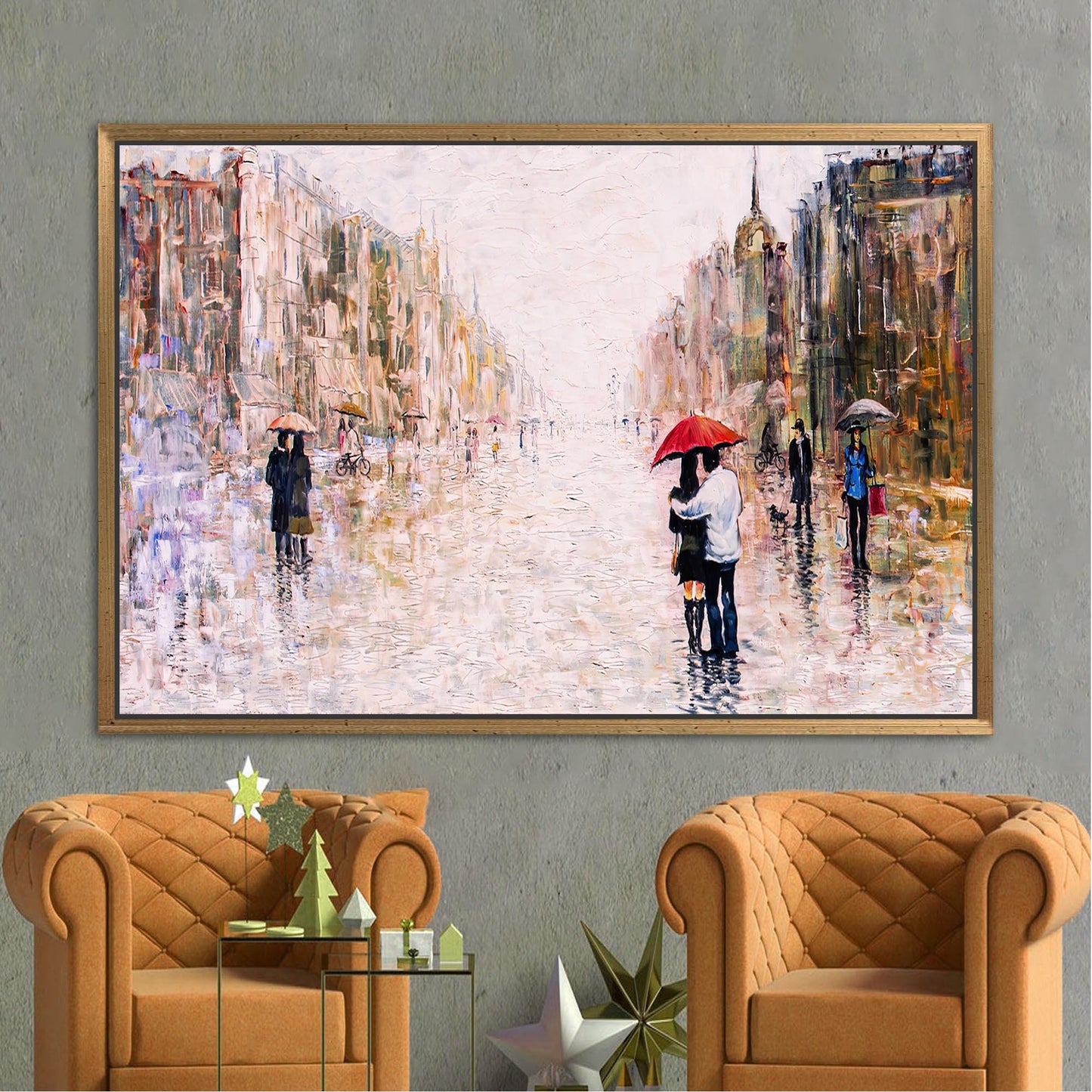 Red Umbrella Couple Landscape Valentine's Canvas Print