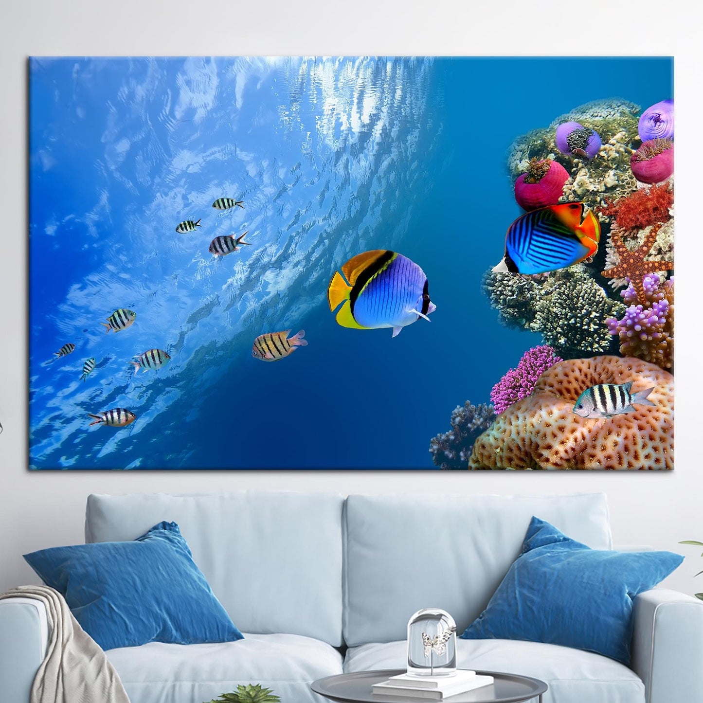Blue Ocean Landscape Tropical Fish Canvas Print