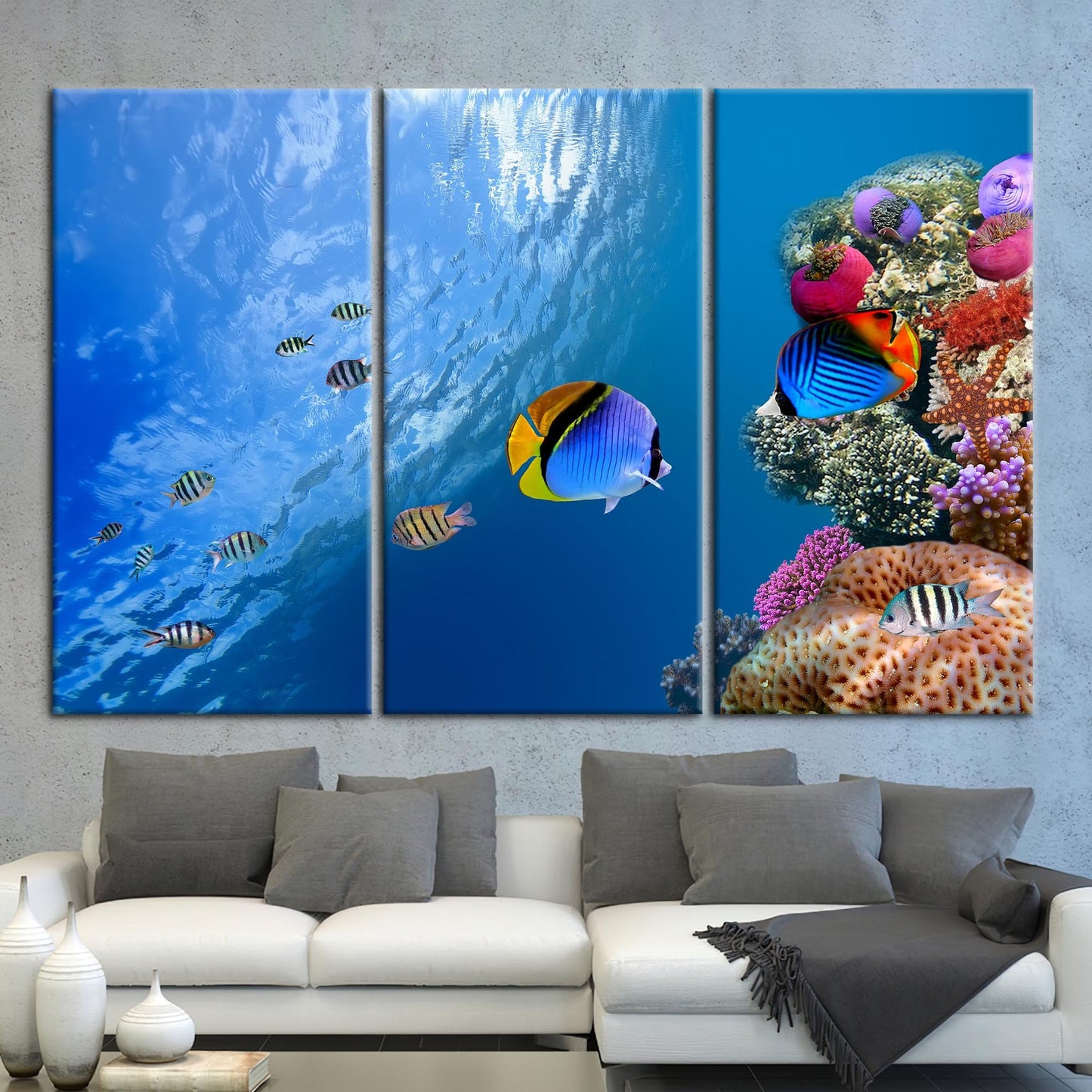 Blue Ocean Landscape Tropical Fish Canvas Print