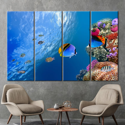 Blue Ocean Landscape Tropical Fish Canvas Print