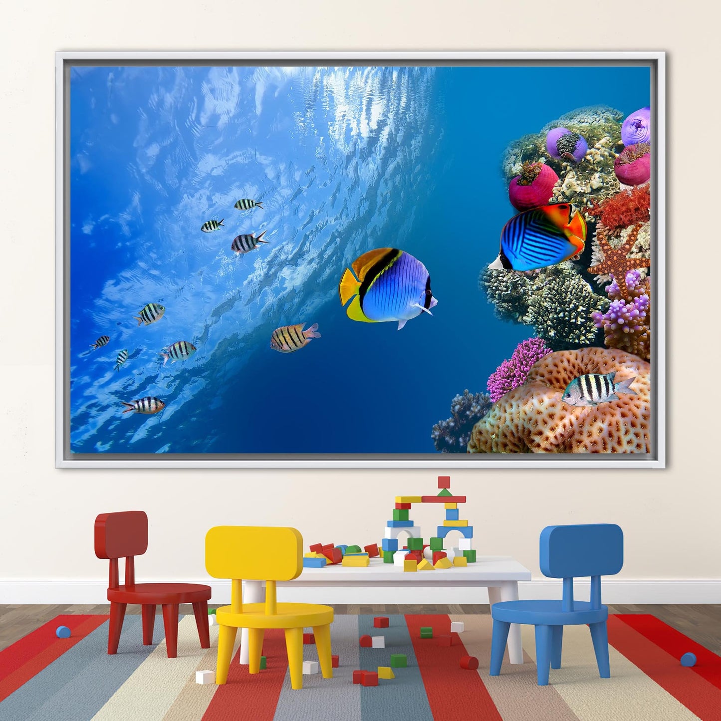Blue Ocean Landscape Tropical Fish Canvas Print
