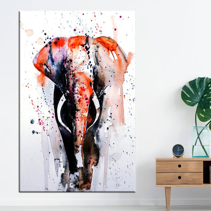 Red and Gray Watercolor Elephant Canvas Print