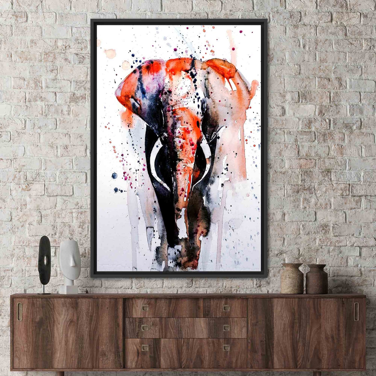 Red and Gray Watercolor Elephant Canvas Print